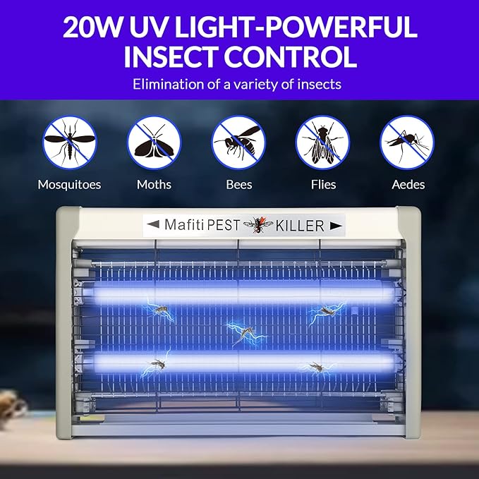 mafiti Bug Zapper Fly Traps Indoor Hanging Electric Mosquito Killer 3500V Flies Mosquitoes Trap for Home Restaurants Kitchen Garden Gray