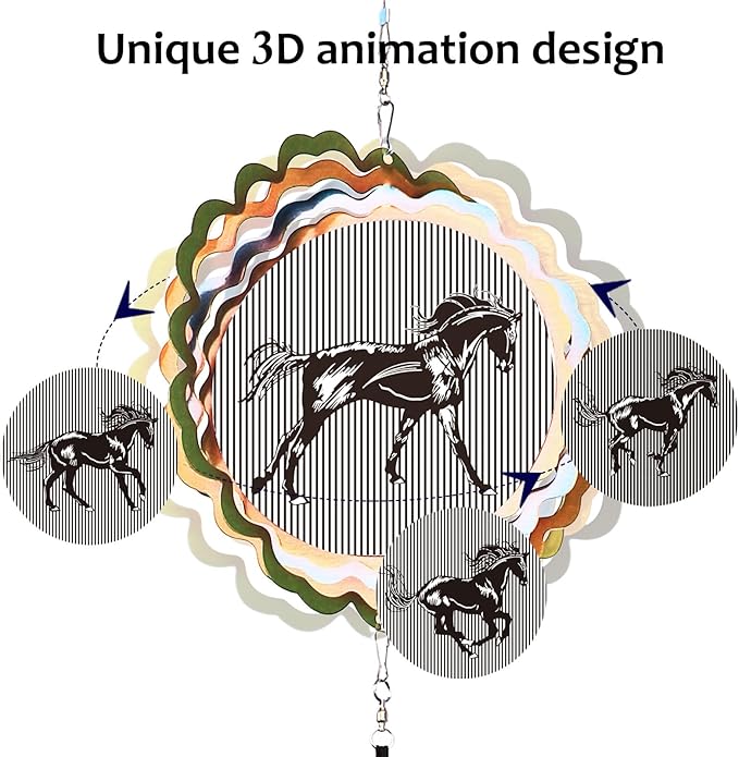 Aoedelyart Wind Chimes for Outside with 3D Animations Horse Wind Spinner,37" Memorial Wind Chimes Outdoor Garden Decor,Horse Gifts for Women Mom Grandma Men Father,Patio Decorations,Garden Ornaments