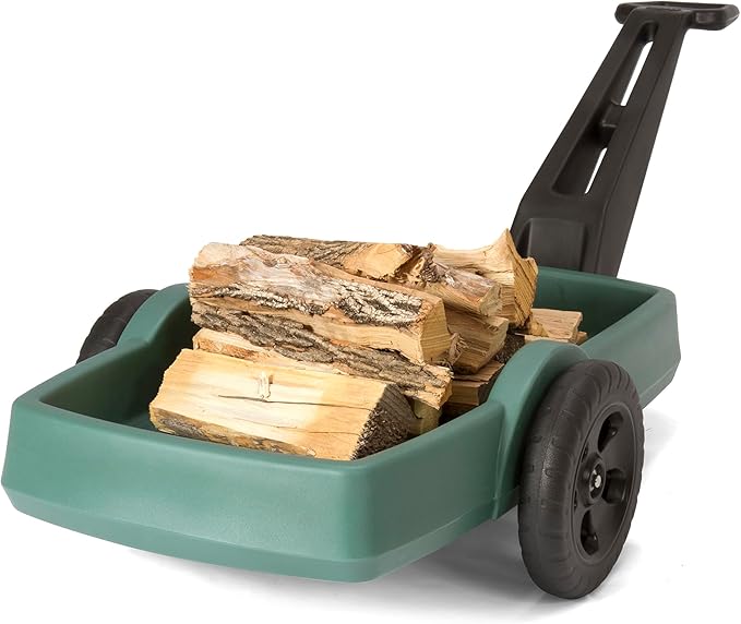 Simplay3 Yard and Garden Outdoor Cart - Long Handle Easy Turn 2 Wheel Heavy Duty Plastic Pull Cart for The Backyard 42 in. x 20 in. x 4 in. Bed, Green