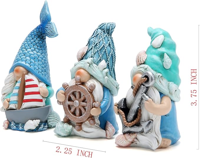 Hodao 3PCS Summer Gnomes Decor Sea Star Shell Elf Handmade Beach Swedish Gnome Decorations for Home Summer Gnomes Figurines Decor