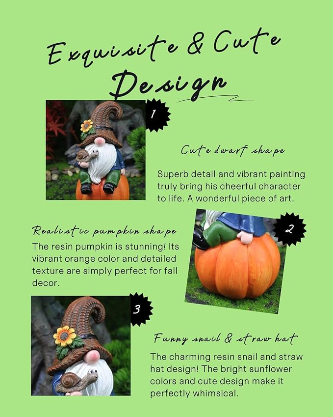 Garden Gnomes Outdoor Statue 5.91" Tall, Resin Gnome Figurine Halloween Fall Gnome Pumpkin Autumn Dwarf Statue for Indoor Outdoor Porch Yard Thanksgiving Decorations