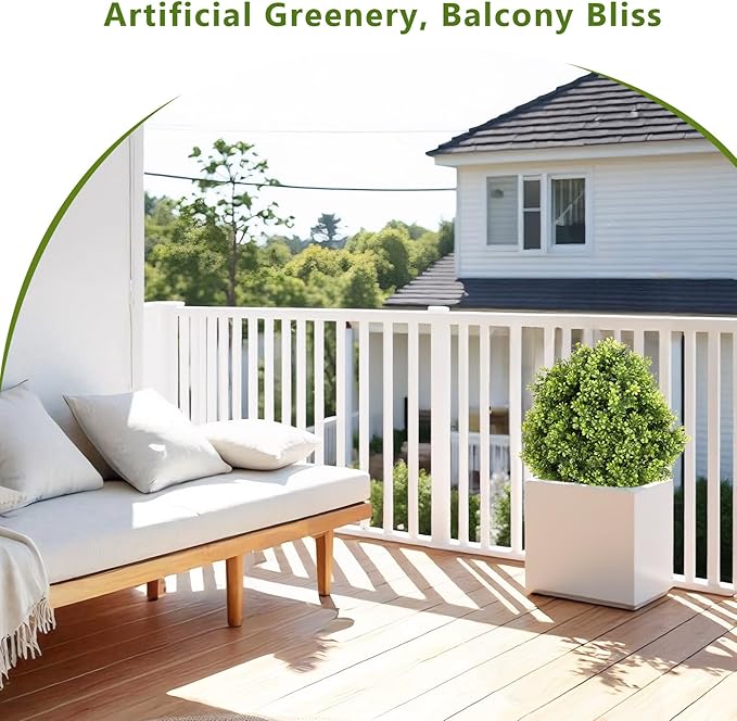 Azoco 27“ Realistic Artificial Boxwood Topiary Trees Set of 2, Faux Plants Outdoor UV-Resistant, Fake Evergreen Bushes & Shrubs for Front Porch Outside Planter Decor