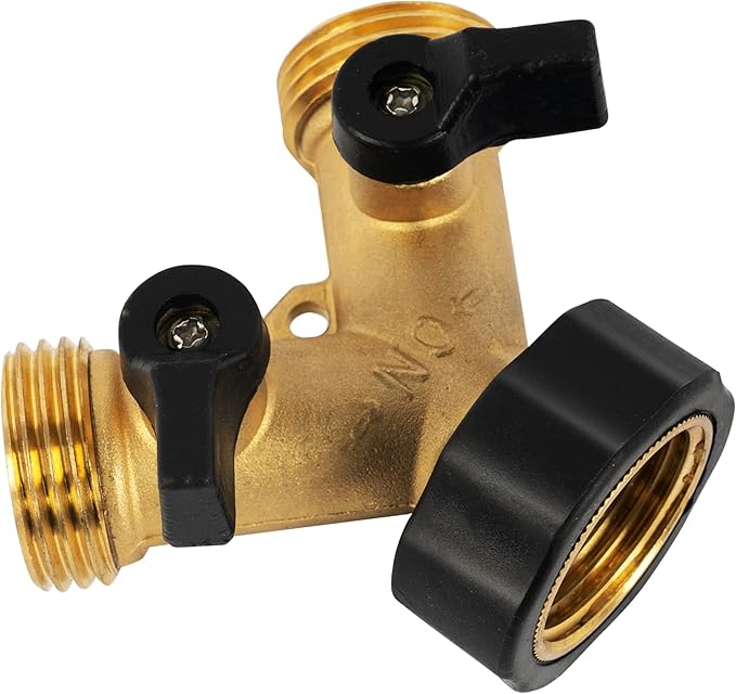 Hourleey 2 Pack Brass Garden Hose Splitter 2 Way, 3/4 Inch Hose Connector Tap Splitter, Hose Y Splitter, Hose Spigot Adapter 2 Valves with 4 Extra Rubber Washers