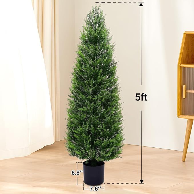 VIVATREES 2Pack 5ft Outdoor Artificial Cedar Topiary Trees, All-Weather Faux Pine for Home Porch Entryway Decor