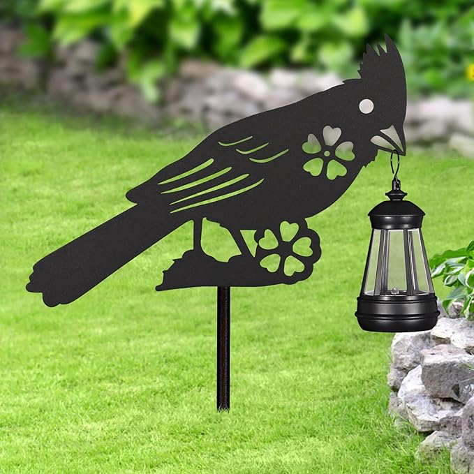 2Pack Solar Outdoor Garden Lights Stakes Solar Metal Flower Cardinal Lawn Deco Statue Patio, Outdoor Decor, Garden Decorations, Lawn Ornaments