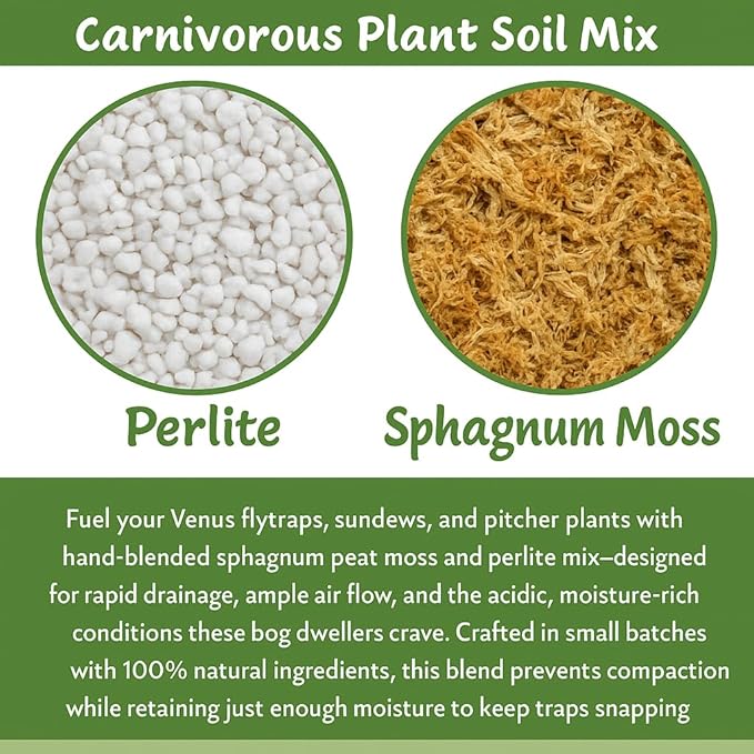 Gardenera Sphagnum Moss Potting Mix for Carnivorous Plants, Moss and Perlite Blend for Potting Venus Fly Traps, Sarracenia, Pitcher Plants - 75% Sphagnum Moss + 25% Perlite - Made in USA - 2 Quart