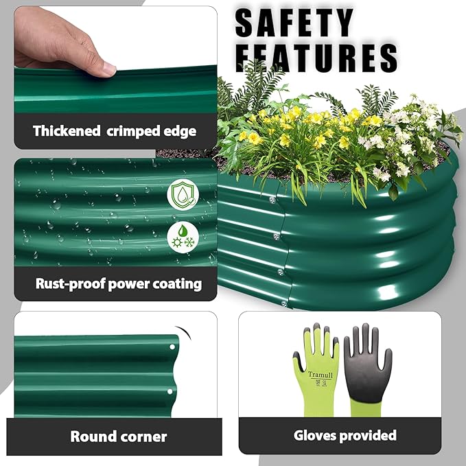 4 Pack 6x3x1FT Galvanized Raised Garden Bed Large Metal Planter Box Kit Elevated Raised Garden Planters for Outdoor Plants, Green