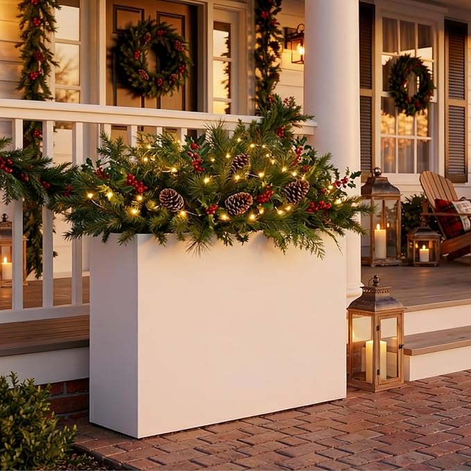 LAHAAP Planter Box Outdoor 38"W x 10.2"D x 30"H- Tall Rectangular Planters for Outdoor Patio/Porch, All-Weather with Anti-dumping Kit, Durable Galvanized Steel, Modern Design for Plants, Flower,Garden