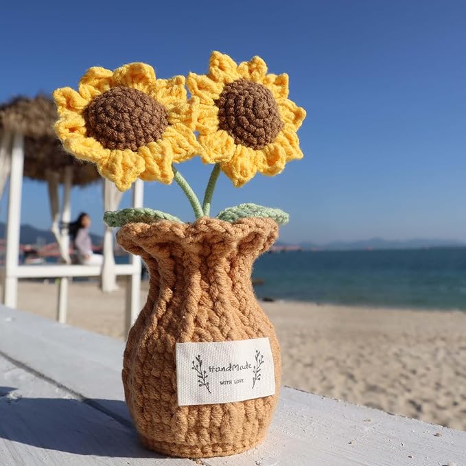 YOOJEE Valentines Day Birthday Gifts for Her Him Women Men Coworker Crochet Sunflower Cute Office Desk Decor Son Mom Dad Daughter Nurse Teacher Boss Coworkers Emotional Inspirational Support