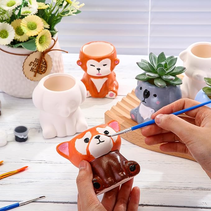 Leitee 18 Pcs Paint Your Own Ceramic Pot Bulk Fall Succulent Pots Ready to Paint Small Pot Mini Succulent Planters Pottery Painting for Spring Valentine Easter Craft(Cute Animals)