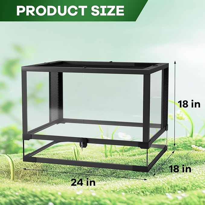 Garvee 34 Gallon Reptile Tall Glass Terrarium, 24" x 18" x 18" Reptile Tank Double Hinge Door with Top Screen Ventilation, Easy Assembly (34 Gallon-H)