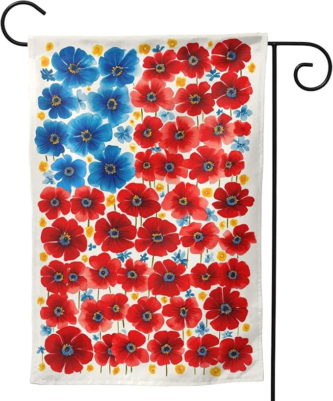 4th of July Flower Garden Flag Independence Day Decorations Vertical Double Sided Outdoor Yard Flags 12.5x18 Inch Burlap Banners for House Lawn