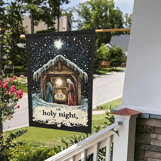 Christmas Night Garden Flag 12x18 Inch Double Sided All-Weather Polyester Outdoor Flag For Patio Lawn Yard And Garden Welcome Decor