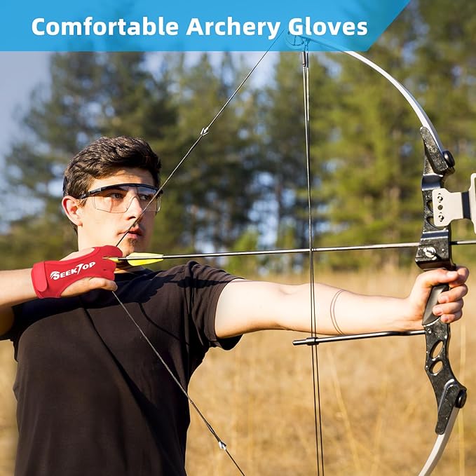 Seektop Archery Gloves Shooting Hunting Leather Three Finger Protector for Youth Adult Beginner