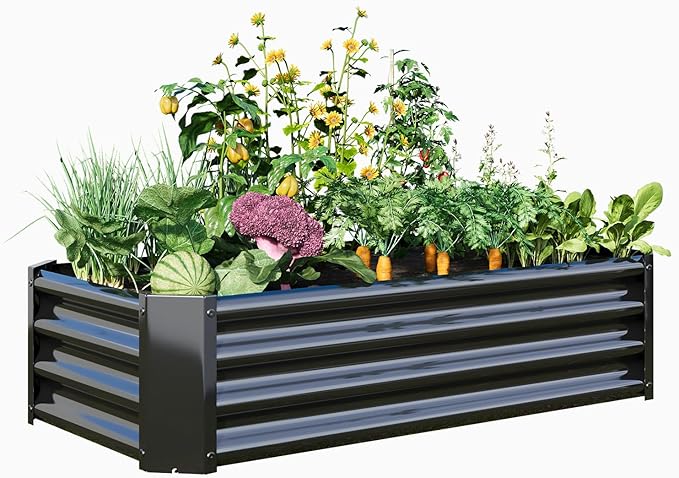 Metal Galvanized Raised Garden Bed Kit, 4 x 2 x 1 ft Galvanized Steel Raised Garden Planter Box Outdoor with Open Base for Growing Vegetables/Flowers/Herbs/Fruits/Succulents, Rectangle, Black