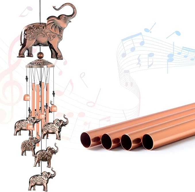 JOBOSI Elephant Wind Chimes, Elephant Room Decor Garden Decor Patio Decorations with S Hook Gifts for mom Women Grandma Friends Mother