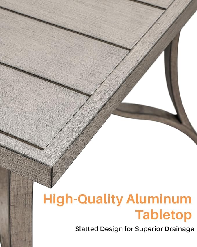 Patio Dining Table for 8, Aluminum Outdoor Dining Table with Umbrella Hole, 84" x 38.6" Rectangular Patio Table for Outside, Outdoor Patio Table for Deck, Garden Poolside, Limed Oak