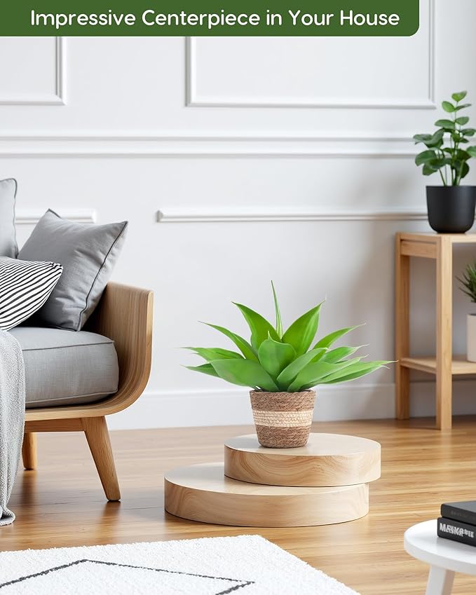 Velener Fake Agave with Rattan Pot, Artificial Plant Outdoor Agave - Fake Sucuulents Plants for Indoor and Outdoor Decor(15 Inch)