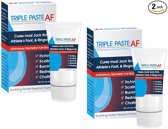 Triple Paste AF Antifungal Ointment for Skin, Athletes Foot Treatment and Ringworm Treatment - 2% Miconazole Antifungal Cream - 2 Oz Tube (Pack of 2) (Packaging May Vary)