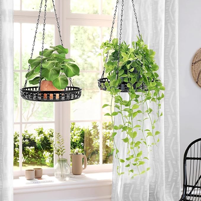 PIKAMAO Plant Hanger Indoor Outdoor 3 Pack, Hanging Planter for Indoor Outdoor Plants, Hanging Plant Holder Shelf, Hanging Basket, Decorative Metal Plant Holder