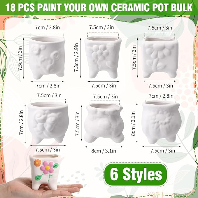 Leitee 18 Pcs Paint Your Own Ceramic Pot Bulk Fall Succulent Pots Ready to Paint Small Pot Mini Succulent Planters Pottery Painting for Spring Valentine Easter Craft(Romantic Flowers)