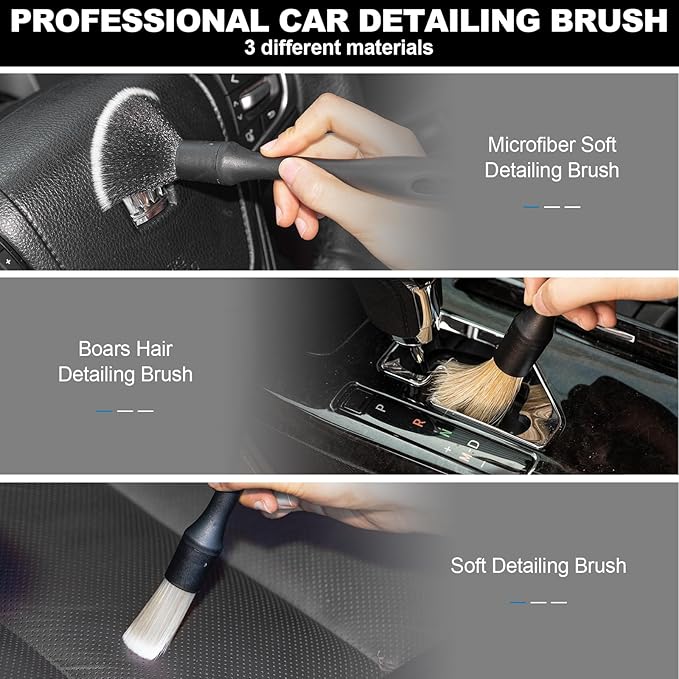 ThinkLearn Car Interior Detailing Kit, Car Cleaning Kit Interior, Including 7Pcs Auto Detailing Brush Set and Storage Bag, Car Accessories Supplies Tools for Auto Truck Cleaning