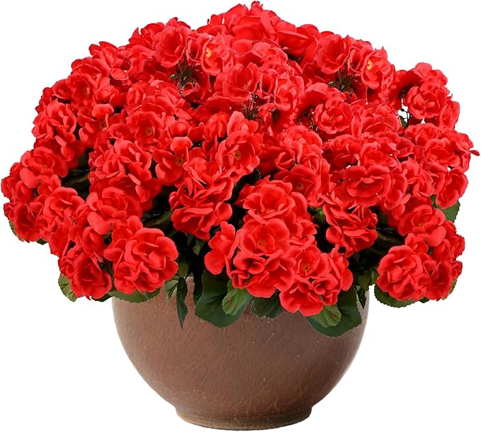 Tikroom 3 Pcs Artificial Geranium Flowers for Outdoors Fake Silk Faux Geranium Plant UV Resistant Fake Flowers for Outdoor Planters Garden Windowsill Balcony Courtyard Yard Porch Home Decor