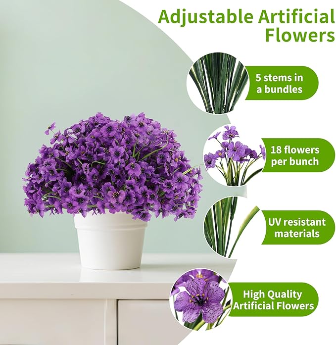 22 Bundles Artificial Flowers Outdoor, Faux Flowers UV Resistant with Plastic Plants, Faux Silk Flowers for Outdoors Outside Front Porch Hanging Planter Window Box Garden Decoration