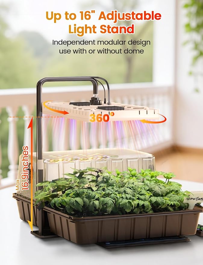 80-Cell Seed Starter Tray with 48W Full Spectrum Grow Light & 30W Heating Mat, Adjustable Dome & Light Stand, Waterproof Base, Indoor Germination Kit for Healthy Seedlings