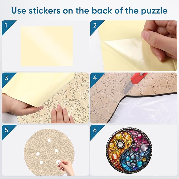 Delobil Puzzles for Adults 200 Pieces, 5MM Thick Colorful Crystal Yin-yang Wooden Puzzles, Gemstones Jigsaw Puzzles for Adults and Kids, Family Game Gift 11.2 * 11.2Inch