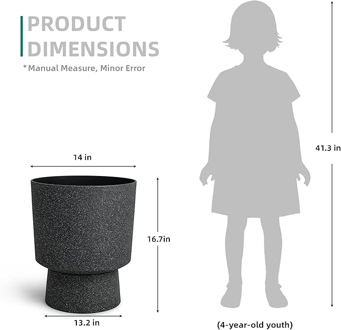 Ultym 16.75"H Urn-Style Tall Planters, 2-Pack Modern Large Flower Pots for Outdoor Indoor, 2-in-1 Design Plant Containers for Garden Patio Yard Balcony Porch or Home Decor, White Terrazzo, UV-Protect