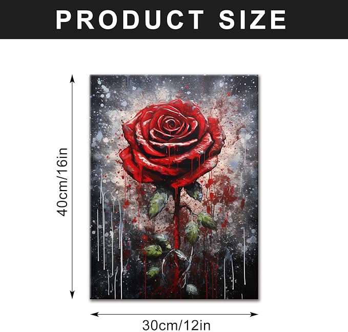 FUNHUA Vintage Rose Painting Canvas Wall Art Black And White Red Rose Flower Ink Painting Picture for Home Office Living Room Bedroom Bathroom Framed Ready to Hang 12x16 Inches
