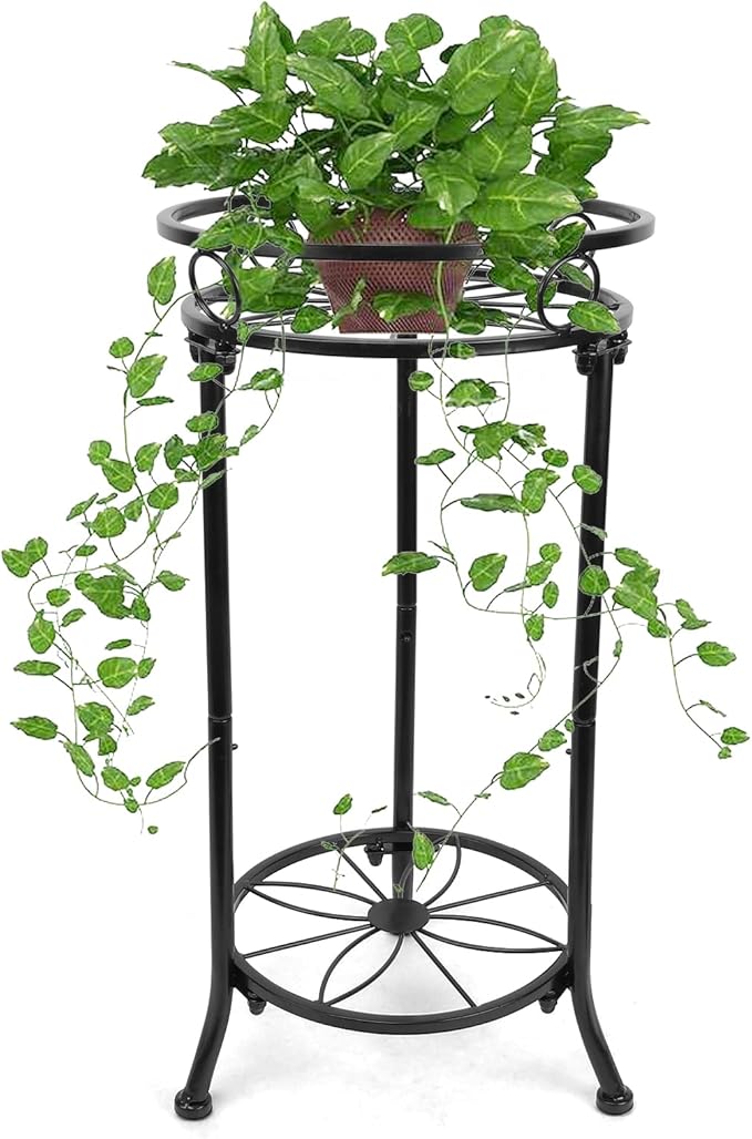 YHIJURS Plant Stand Indoor 2-Tier,20.3 Outdoor Tall Metal Plant Stands Black,Single Corner Heavy Duty Potted Holder Rack Rustproof,Flower Pot Stand for Planter Garden Balcony Patio Office Home