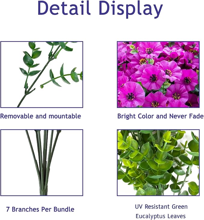VDVST Artificial Flowers for Outdoors,UV Resistant Artificial Outdoor Flowers,Not-Fading Faux Flowers for Outdoor Planters for Front Door Porch Yard Patio Garden Home Decor,12 Bundles,Fuchsia