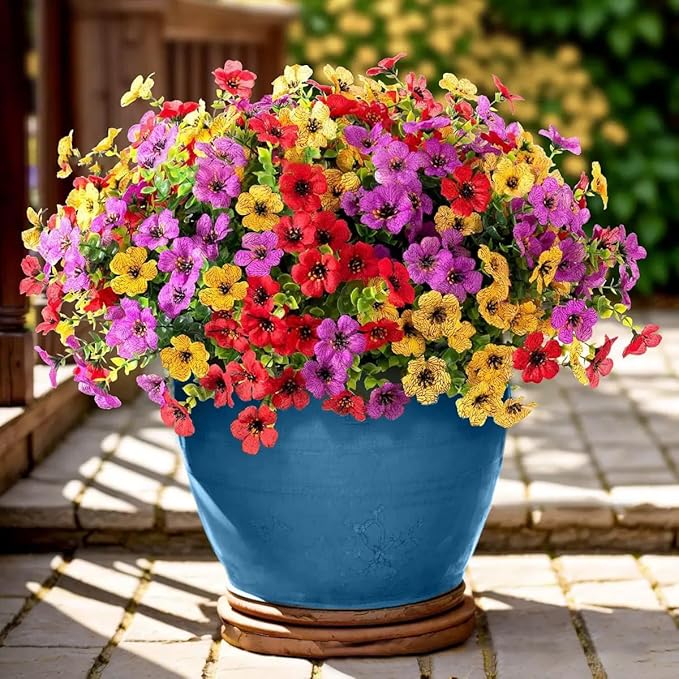 Artificial Flowers Outdoor, Faux Silk Flowers Plastic Plants for Outdoors Indoor Outside Front Porch Hanging Planter Window Box Garden Home Decoration, 14 Pack (Mix)