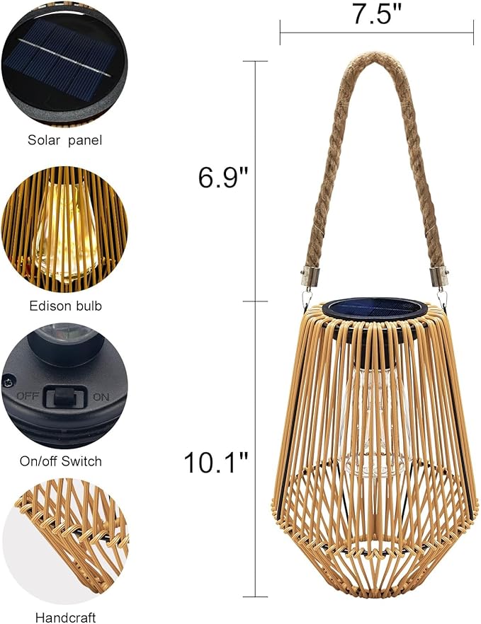 Solar Lantern,Outdoor Solar Lanterns Waterproof for Outside Hanging Woven Lantern Boho Lamp Lights Decoration for Garden,Yard,Patio,Porch,Trees,Lawn,Pathway,1 Pack