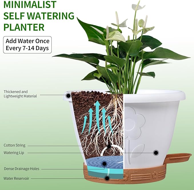 XMPBFYH Plant Pots, Flower Pots for Indoor/Outdoor Plants, Self Watering Plastic Planters Pots with Drainage Holes, Saucer & Reservoir, Decorative Nursery Planting Pots(10 Inch Set of 4)