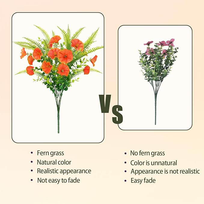 HIAGROW Artificial Fall Flowers for Outdoors 12 Bundles Fake Mums Petunias Flowers UV Resistant Shrubs Plants with Fern for Indoor Outside Hanging Planters Home Garden Autumn Thanksgiving Decorations