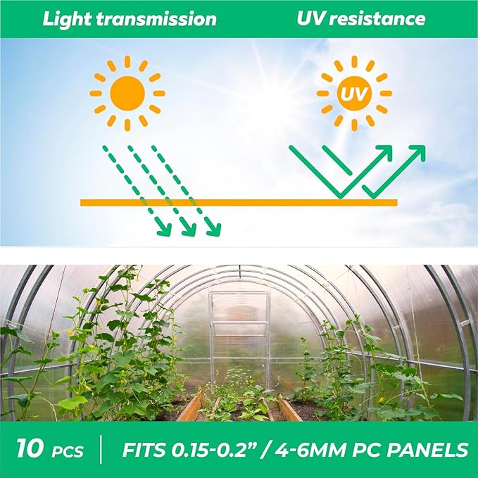 Polycarbonate Greenhouse Panels (H Connectors) - 0.2" Thick, Fit 6mm or 4mm Twin-Wall Polycarbonate Panels, Join 2 Pieces of Panels Together, 4-Foot Length, 10 Pieces (H Connectors 6mm, 4ft)