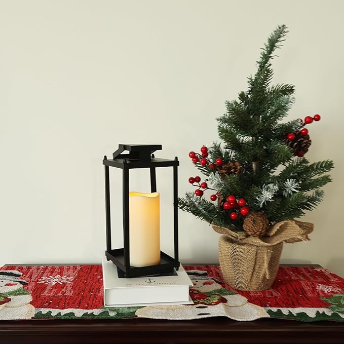 NEEDOMO Lanterns Decorative Indoor& Outdoor, 13.4" Metal Tabletop Decor Lantern for Patio Home, Candle Holders for Home Kitchen Coffee Table Livinig Room Decor