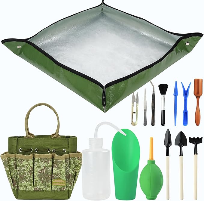 Permade Succulent Tools Kit with Organizer Bag- 13Pcs Indoor Gardening Tools |Mini Succulent Hand Tools with Tote, Succulent Transplanting Supplies, Present for Gardeners Plant Care (Honeysuck)