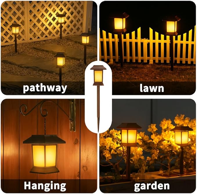 Glosola 6Pack Solar Pathway Lights Outdoor with Flickering Flame, IP65 Waterproof, Solar Flame Lights with Hook, Upgraded 1000mAH Battery, Up to 12Hrs, Auto On/Off, Decor for Garden, Walkway