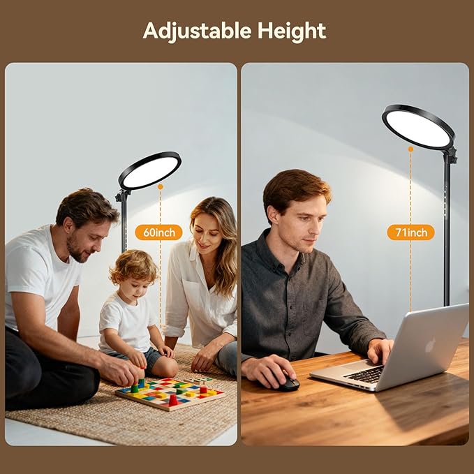 RICIAL Light Therapy Lamp,12000 Lux UV-Free Sun Lamp Full Spectrum Sunlight Lamp with 12" Panel/71 High/4 Color Temperature/5 Brightness/Remote Control, 2 in 1 Retractable Floor Light Therapy Lamp