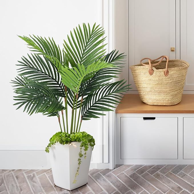 Yepdin Fake Palm Trees 4 Ft Artificial Tropical Silk Plant-Tall Faux Faux Areca Palm Plants,Tall Artificial Plants Indoors and Outdoors in Pot
