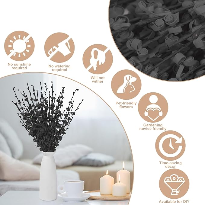 10pcs 17.5" Faux Jasmine Artificial Flowers Tall Black Floral Branches Stem for Home Wedding Vase Filler Anniversary Party DIY Decoration