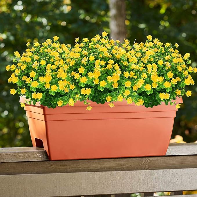 ArtBloom 6 Bundles Outdoor Artificial Flowers UV Resistant Fake Boxwood Plants, Faux Plastic Greenery for Indoor Outside Hanging Plants Garden Porch Window Box Home Wedding Farmhouse Decor (Yellow)