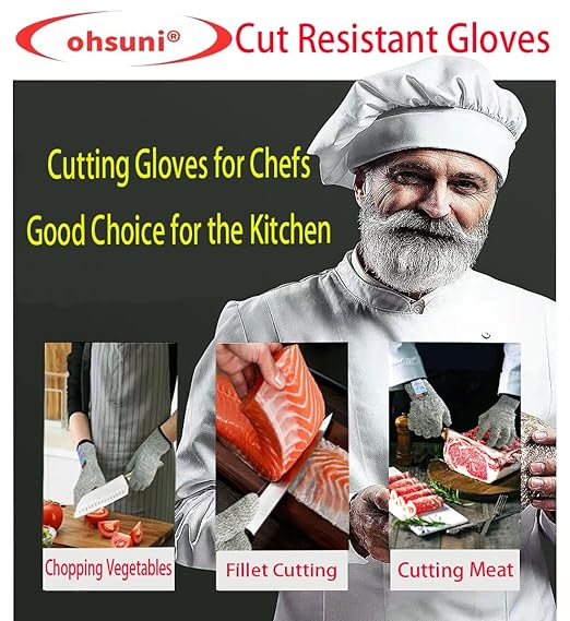 Cut Resistant Gloves, 4 Pairs of Food Grade Cut Resistant Gloves, Cutting Gloves for Kitchen, Oyster Shucking, Fish Fillet Processing, Carving Wood and Gardening(Medium)
