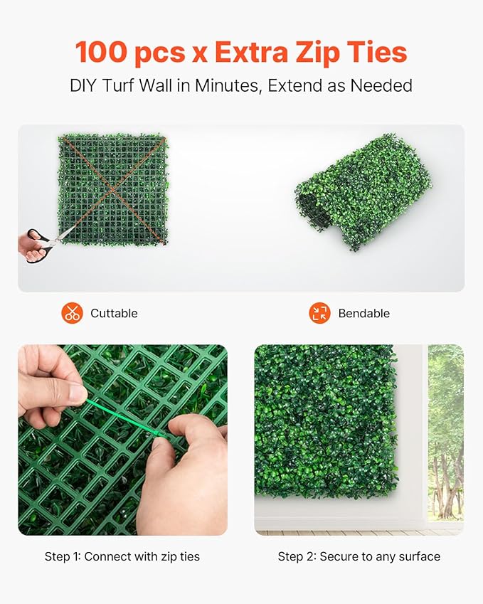 VEVOR 12PCS Artificial Boxwood Panels, 20 x 20 inch Boxwood Hedge Wall Panels Artificial Grass Backdrop Wall, 1.6 in Sun Protected Privacy Hedge Screen for Indoor Outdoor Garden Fence Backyard