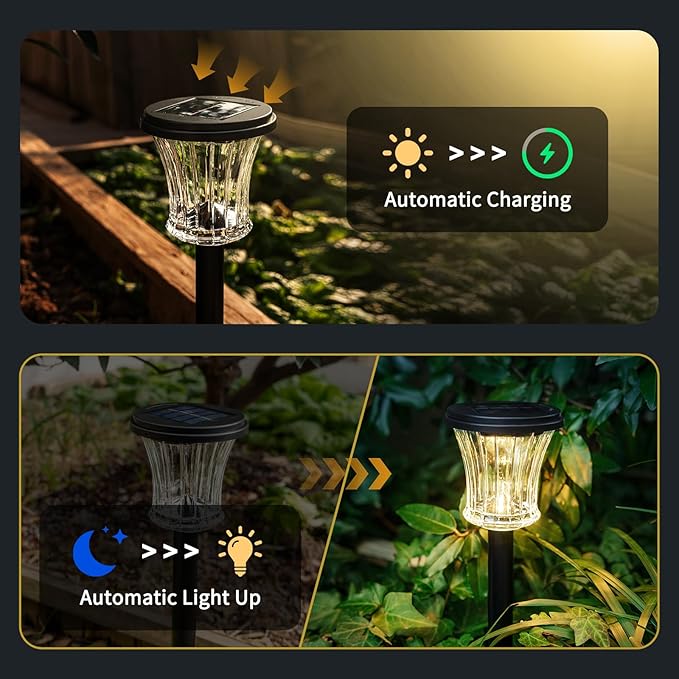 OPOIRA Glass Solar Pathway Lights Outdoor Waterproof, Decor Landscape Lighting with Modular Design, 3000K LED, Auto On/Off Solar Stake Light for Yard Garden Driveway Walkway Lawn, Warm White (6 Pack)