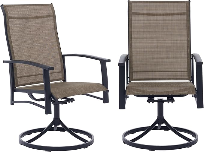 Patio Swivel Chairs Set of 2, All-Weather Metal Outdoor Dining Set with Breathable Mesh Seat, Lightweight Mocha Swivel Bistro Chairs for Garden, Deck, Porch - Cool & Comfortable Relaxation